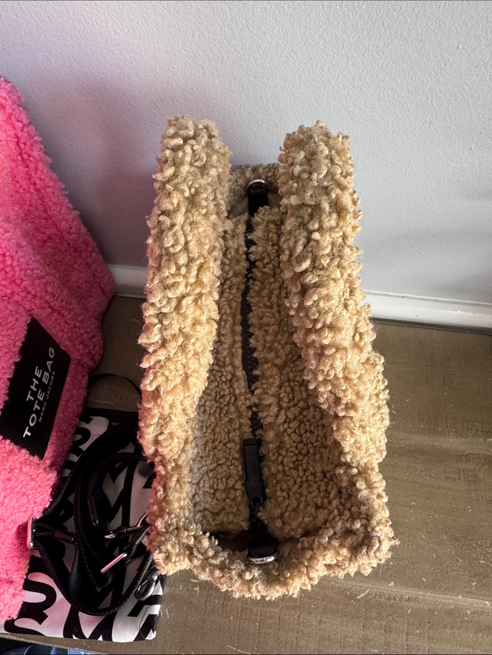 Marc Jacobs Medium Pink Plush Teddy Tote Bag AND Small Tan plush teddy tote bag - Picture 7 of 12
